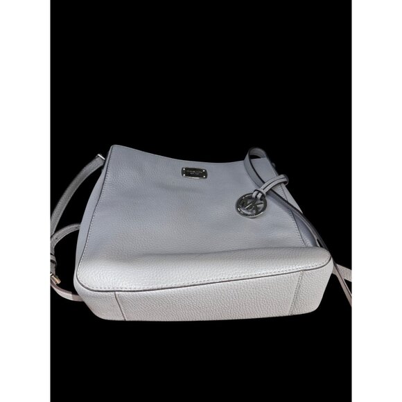 Michael Kors Pebbled Leather Gray Crossbody Bag Logo Charm Adjustable Strap - Picture 1 of 6